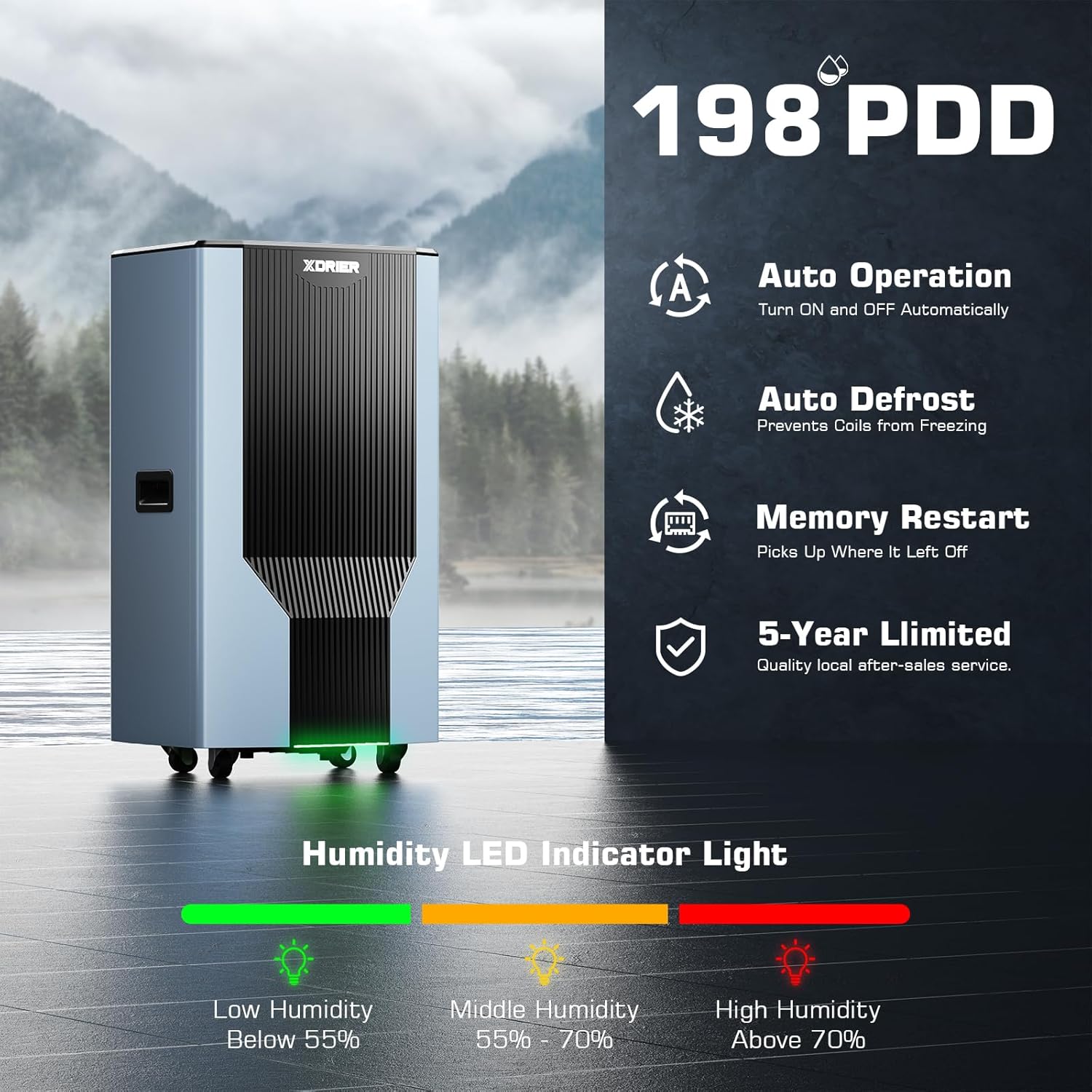 XDRIER MAX 260P Triple-Drain 2000ft² Best Home Dehumidifier